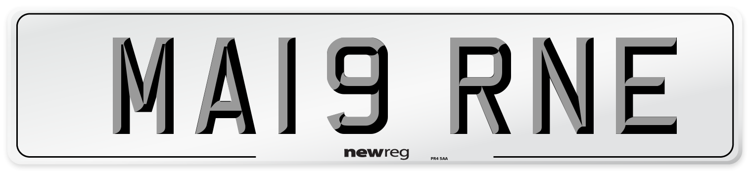 MA19 RNE Number Plate from New Reg